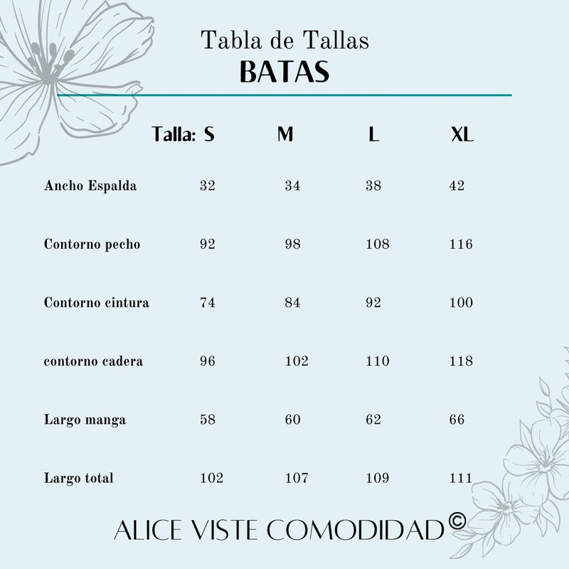 Tabla de tallas de Batas