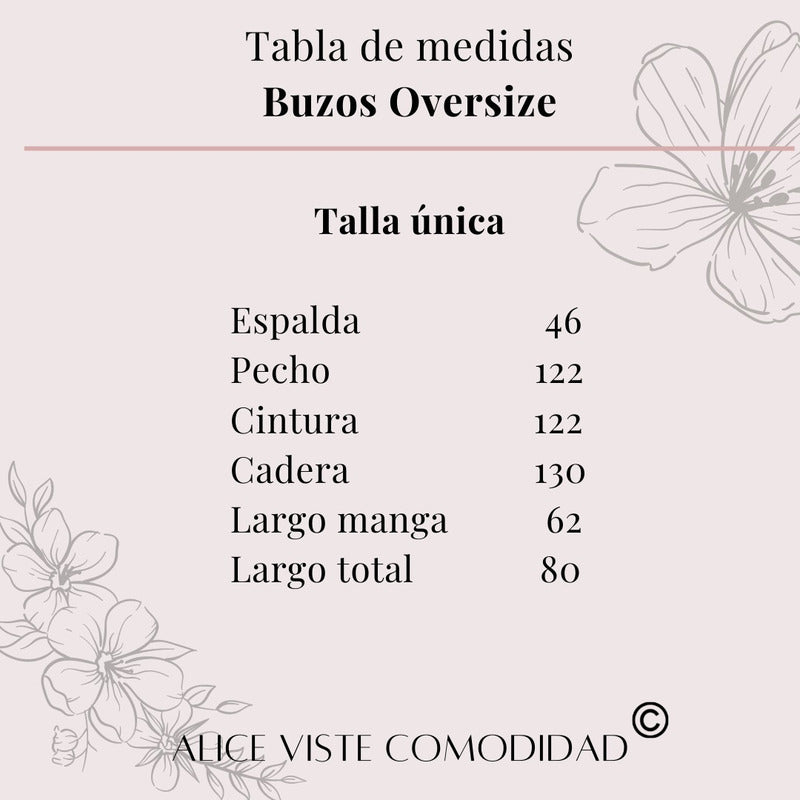 Tabla de Tallas Buzos Oversize